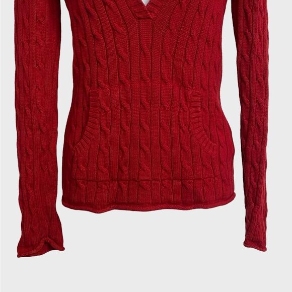 Old Navy Perfect Fit V-Neck Cable Knit Sweater Women's Size M Red Hooded Pockets - Picture 7 of 14